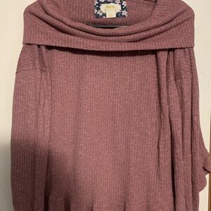 Anthropologie Maeve Top Cowl Neck Addie Ruffled Hacci Mauve Size Small